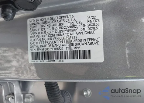 2022 Honda Passport Awd Ex-L from USA, damaged, VIN 5FNYF8H57NB015829